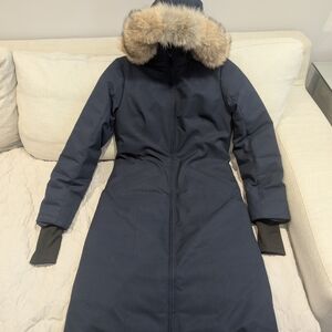 Women's Navy Parka with Faux Fur Trim